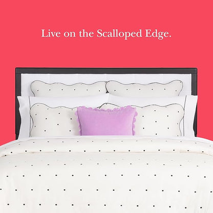 kate spade new york Scalloped Edge 3-Piece King Quilt Bedding Set, 100% Cotton Reversible Cover, All Season Warmth Bedding, Machine Washable, Marshmallow