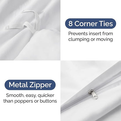 Duvet Cover Full Size Set - Extra Soft Full Duvet Cover 80" x 90" with 2 Pillow Shams - Hotel Luxury, Easy Care and Fade Free w/ Zipper Closures & Ties - All Season, Comfy, Cozy & Breathable (White)