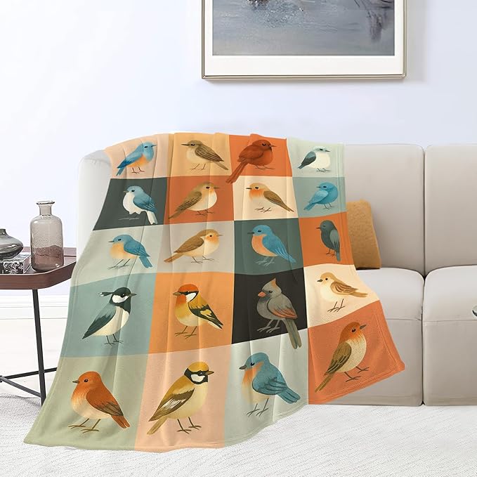 Bird Blanket Super Soft Warm Fluffy Fleece Flannel Sparrow Cardinal Throw Blanket Cozy Fuzzy Plush Stuff Bedding Blankets Gifts for Women Kids Boys Girls Adults 50"X40"