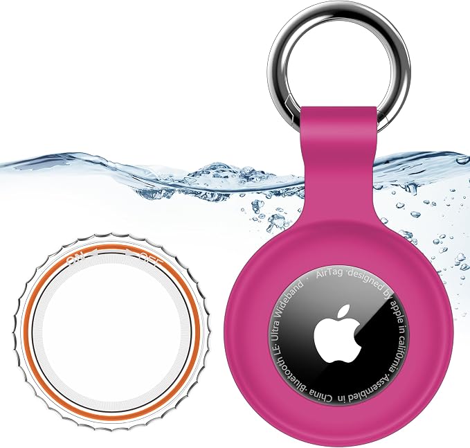 1|2|4Pack for Apple AirTag Holder with Keychain for Air Tag 2nd/1st Gen | Waterproof Air Tag Cover GPS Tracker Anti-Scratch Silicone Air-Tag Case for Pets,Kids,Bags,Luggages-Rose Red