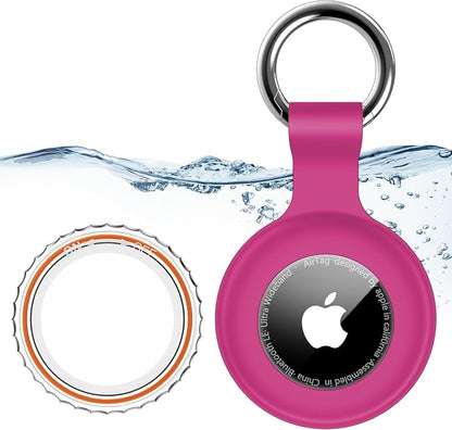 1|2|4Pack for Apple AirTag Holder with Keychain for Air Tag 2nd/1st Gen | Waterproof Air Tag Cover GPS Tracker Anti-Scratch Silicone Air-Tag Case for Pets,Kids,Bags,Luggages-Rose Red