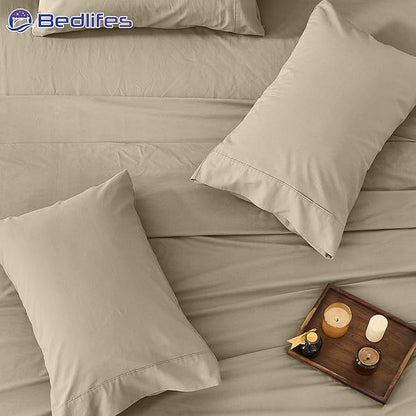 Bedlifes 100% French Pure Linen Sheets California King Size Breathable and Cooling Flax Sheet Set Soft Durable and Moisture Wicking 16 Inch Deep Pocket-4 Piece(Cal King,Taupe)