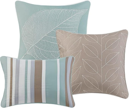 Madison Park Caelie Quilt Modern Classic Design All Season, Breathable Coverlet Lightweight Bedding Set, Matching Shams, Decorative Pillow, Full/Queen(90"x90"), Leaf Blue 6 Piece