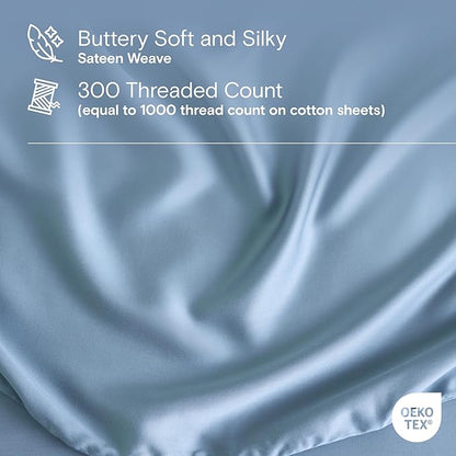 DOZ Sheet Set, 100% Viscose derived from Bamboo, Organically Grown, Buttery Soft, Cooling Sheets, High GSM, Deep Pockets - 3 Piece - 1 Pillowcase 1 Fitted Sheet 1 Top Sheet (Sky, Twin)