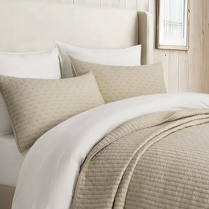 EVERGRACE Cross Stitch Pre-Washed Cotton Quilt Bedding Set King Size, Oversized 3 Pieces Lightweight Bedspread Coverlet for All Season, with 2 Matching Shams, Driftwood, 108"x96"