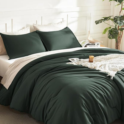 Litanika Forest Green Comforter King Size, 3 Pieces Lightweight Solid Bedding Comforter Set, All Season Fluffy Bed Set (104x90In Comforter & 2 Pillowcases)