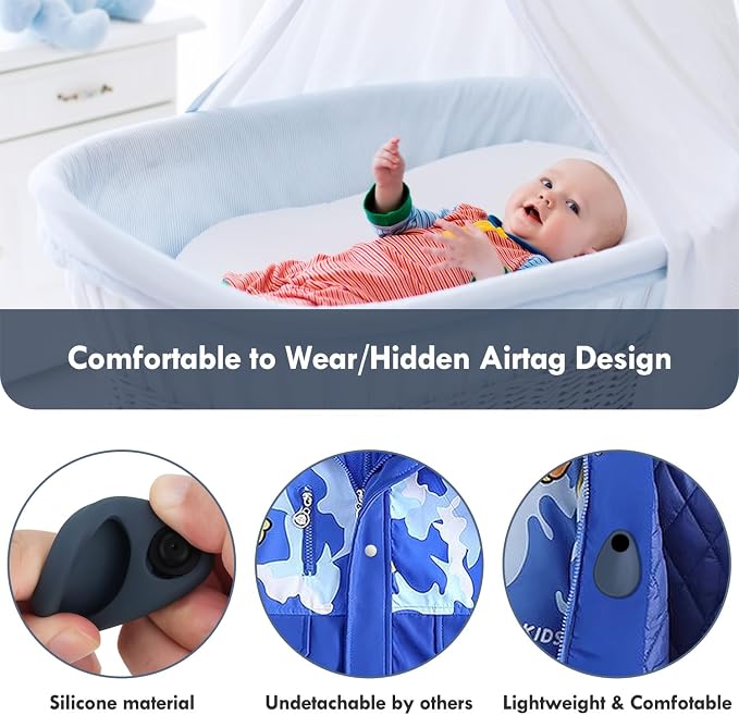2 Pack Airtag Holder for Kids Hidden,GPS Tracker Case, Anti-Removal Airtag Silicone Case with Pins, Suitable for Children, Elderly, Pets, Backpack, Luggage(White,Navy Blue)
