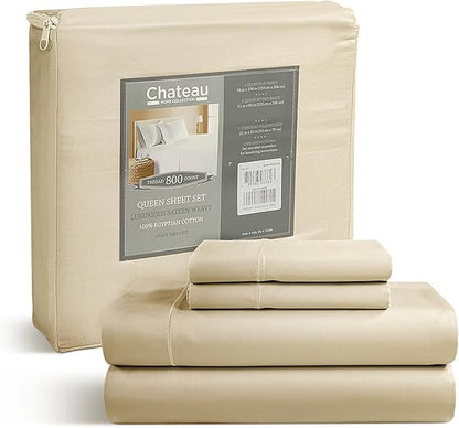 Full Sheet Set - 800TC Egyptian Cotton Bedding Sheets & Pillowcases - Soft, Durable and Luxurious 4PC Sateen Weave Ivory Bed Sheets for Full Size Bed, No Pill & Shrink Thick Machine Washable