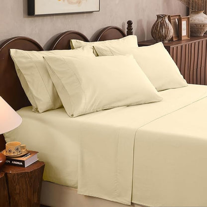 100% Linen Sheet Set King Size Extra Deep Pocket Fits 18-24 Inch Mattress, Breathable & Soft, Smooth 6-Piece Set for Thick Mattresses Hotel Luxury Bedding（King, Brown Taupe）