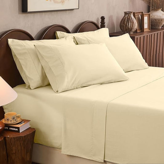 100% Linen Sheet Set King Size Extra Deep Pocket Fits 18-24 Inch Mattress, Breathable & Soft, Smooth 6-Piece Set for Thick Mattresses Hotel Luxury Bedding（King, Brown Taupe）