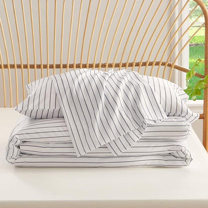 Striped Comforter Set Queen Size Light Tannish Grey White Stripes Bedding Set for All Season, 3 Pieces Lightweight Bedding Comforter Sets with 2 Pillowcases