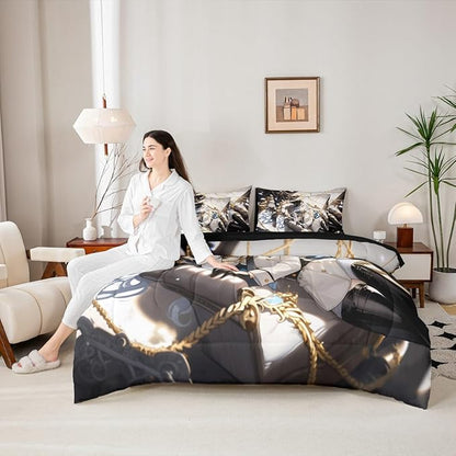 Erosebridal Anime Girl King 7 Piece Bedding Set for Kids, Kawaii Japanese Anime Bed in A Bag Cartoon Girl Comforter Set with Sheets for Girls Boys Teens Men Room, Japanese Animation Bed Sets