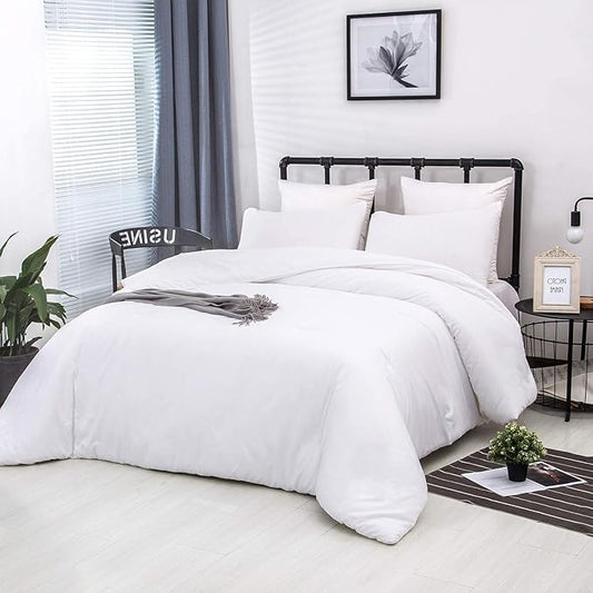 Houseri White Comforter King Size, 3 Pieces Lightweight Solid White Bedding Set King, All Season Soft Pure White King Size Comforter Set Extra Fluffy Ultra Comfy Bed Quilt (1 Comforter, 2 Pillowcases)