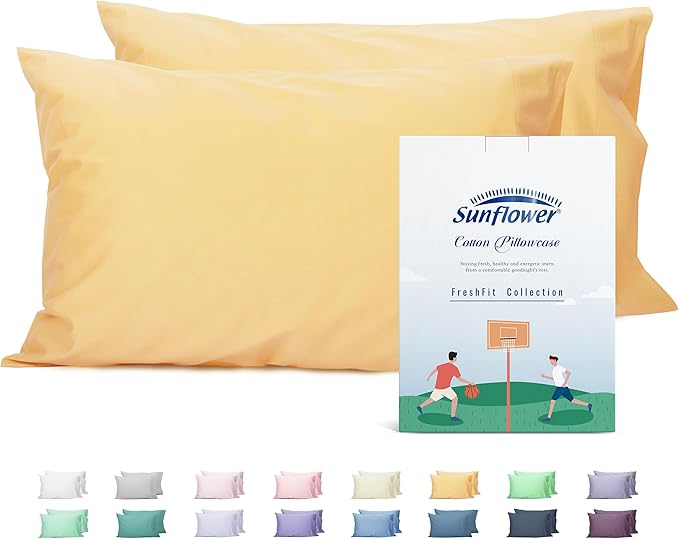 Sunflower Queen Pillowcases Set of 2, 100% Cotton Queen Pillow Cases 2, 20×30 inches Sheepskin, Soft and Breathable