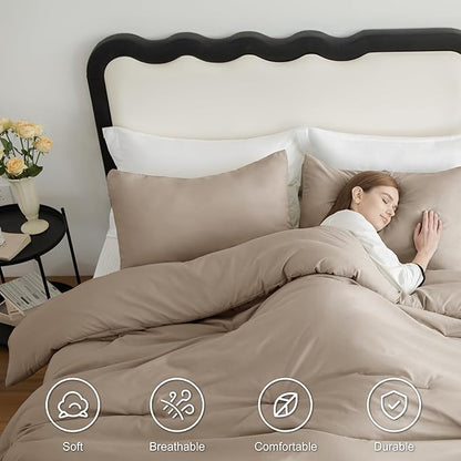 CozyLux King Size Comforter Set Khaki, 3 Pieces Solid Comforters King Size Breathable Quilted Bedding Sets, Luxury Soft Lightweight Bed Set with Down Alternative Comforter and 2 Pillowcases All Season