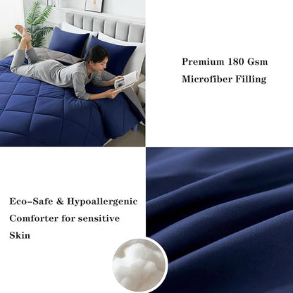 3-Piece Full Comforter Set,All-Season,Soft & Hypoallergenic &Breathable Bedding,Polyester Quilted,Down Alternative(Comforter*1 & Pillowcases*2),Dark Gray/Dark Blue