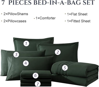 Monbix Oversized Queen Size Comforter Set - 7 Pieces Bed in a Bag, Deep Forest Bedding Sets with Comforter, All Seasons Comforter Bed Set with Sheets, Pillowcases & Shams