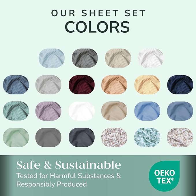 Feather & Stitch 500 TC Full Size Damask Bed Sheet Set, 100% Cotton Soft Breathable Bedsheets, 4 Piece 18" Deep Pockets Sateen Weave Striped Bedding Mattress Resort Hotel Luxury- (Burgundy Stripe)