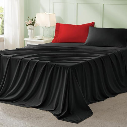 Anluoer Black and Red Twin Comforter Set 5 Pieces, Bed in a Bag with Sheets, All Season Bedding Sets with 1 Comforter, 1 Pillow Sham, 1 Pillowcase, 1 Flat Sheet, 1 Fitted Sheet