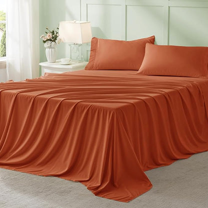 Anluoer Burnt Orange Queen Comforter Set 7 Pieces, Bed in a Bag with Sheets, All Season Bedding Sets with 1 Comforter, 2 Pillow Shams, 2 Pillowcases, 1 Flat Sheet, 1 Fitted Sheet