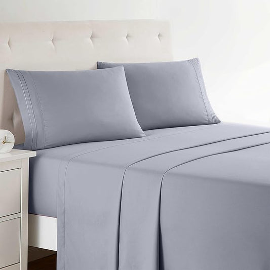 Clara Clark Queen Sheets Set, Deep Pocket Bed Sheets - 4 Piece Queen Size Sheets, Extra Soft Bedding Sheets & Pillowcases, Queen Gray Lavender