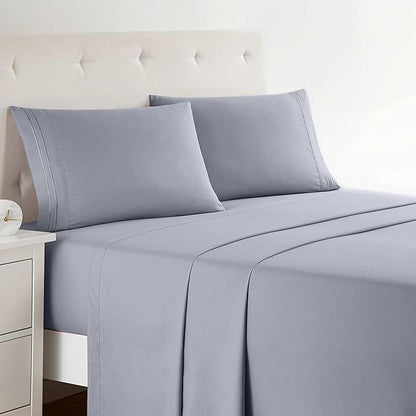 Clara Clark Twin Sheets Set, Deep Pocket Bed Sheets for Twin Size Bed - 3 Piece Sheets, Luxury Soft Bedding Sheets & Pillowcases, Gray Lavender