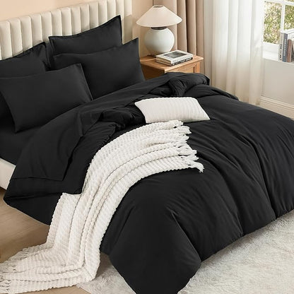 Litanika Oversized King Comforter Sets Black - 7 Pieces Bed in a Bag Oversized King Bedding Comforter Sets, Solid Lightweight Bed Set with Comforter, Sheets, Pillowcases & Shams