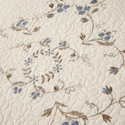 vctops 3-Piece Elegant Floral Embroidered Bedspread Coverlet Set 100% Cotton Reversible Patchwork 1 Quilt and 2 Pillow Shams Full/Queen, Flower B
