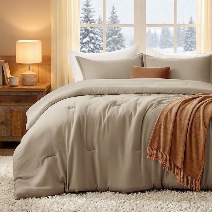 California King Comforter Set Taupebrown,3PCS Soft Lightweight Breathable Bedding Comforter Sets for All Season, Cal King(104''×96'' Comforter & 2 Pillowcases)