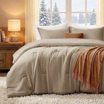 Oversized King Comforter Set Taupe Brown Pink,3PCS Soft Lightweight Breathable Bedding Comforter for All Season, Oversized King Size(120''×98'' Comforter & 2 Pillowcases)