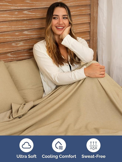Extra Deep Split King Sheet Set - 7 Piece Breathable and Cooling Sheets - Hotel Luxury Bedding for Women, Men, Kids & Teens - Easy Secure Fit - Soft & Wrinkle Free - Extra Deep Pockets - Heathered Tan