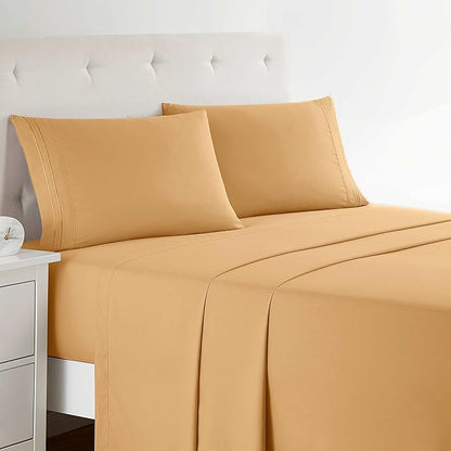 Clara Clark Full XL Bed Sheet Set - Wrinkle, Fade, Stain Resistant, Deep Pocket Sheets - Luxury Soft Bedding Sheets & Pillowcases, Full XL Apricot Orange
