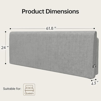 Upholstered Headboard Queen Size, Bed Frame Mount | Easy Assemble,Works with Metal/Wood Frame Beds/Dorm/Daybed/RV, Modern Style Grey,Supportive Cushion with Washable Cover