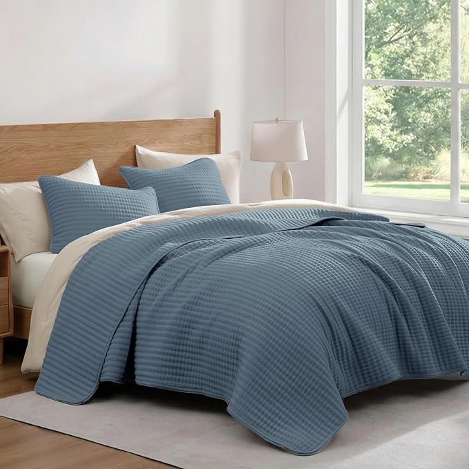WRENSONGE Twin Quilt-2 Pieces Lightweight Bedspreads Oxford Blue Twin Quilt Bedding Set for All Seasons, Soft Summer Coverlet Suitable for Bed, Couch, Quilt Blanket