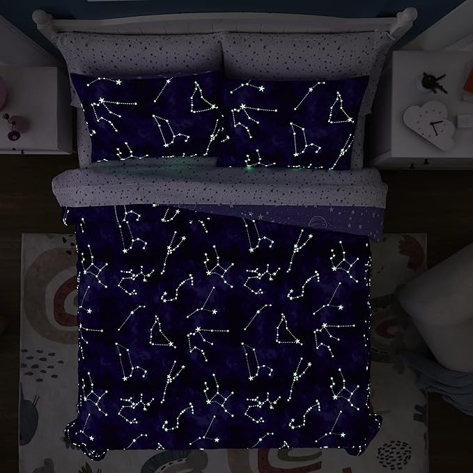 Full Kids Comforter Set - 7 Pieces Full Bedding Sets for Boys Girls Teen, Glow in The Dark Galaxy Bed in A Bag with Sheets