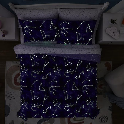 Full Kids Comforter Set - 7 Pieces Full Bedding Sets for Boys Girls Teen, Glow in The Dark Galaxy Bed in A Bag with Sheets