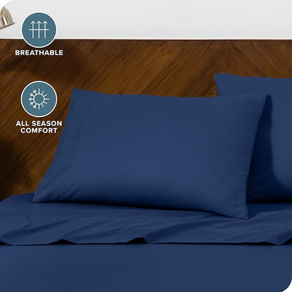 Bare Home Microfiber Pillow Cases - Standard Size Set of 2 - Cooling Pillowcases - Double Brushed - Easy Care - Envelope Closure (Standard Pillowcase Set of 2, Dark Blue)