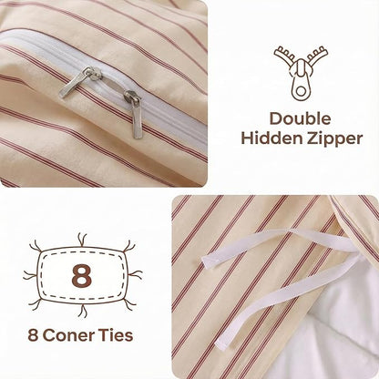 Bedbay 100% Cotton Striped Duvet Cover Set King Size, Warm Apricot Bedding Set, 100% Cotton Sateen, Silky Soft Cozy 3 Piece Duvet Cover for All Seasons