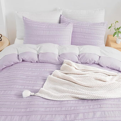 NEXHOME PRO Duvet Cover Queen,3 Pieces Boho Tufted Duvet Cover Set, Soft and Lightweight 100% Washed Microfiber Comforter Cover Set for All Season(Lavender,90 x 90)-No Comforter