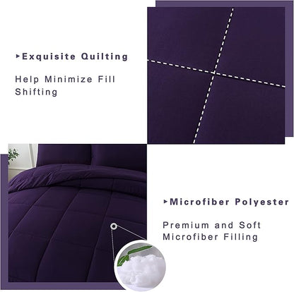 DOWNCOOL Twin Comforter Set -All Season Bedding Comforters Sets with 1 Pillow Case -2 Pieces Bed Set Down Alternative Comforter Set -Purple Twin Bedding Sets(64"x88")