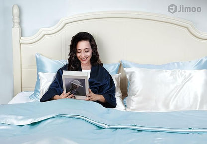 100% Mulberry Silk Pillowcase for Hair and Skin, 22 Momme Pure Natural Silk Pillow Case Both Sided with Zipper, Pillow Cover for Women Mom Men (Light Blue, Standard 20''×26'', 1 Pack)