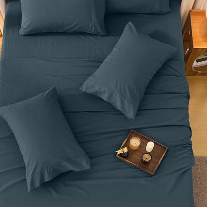 Bedlifes 100% French Linen Sheets Queen Size 18-24”Extra Deep Pocket 4-Piece Set Breathable & Moisture-Wicking,Soft & Durable Sheets for Thick Mattresses(Cool Gray)