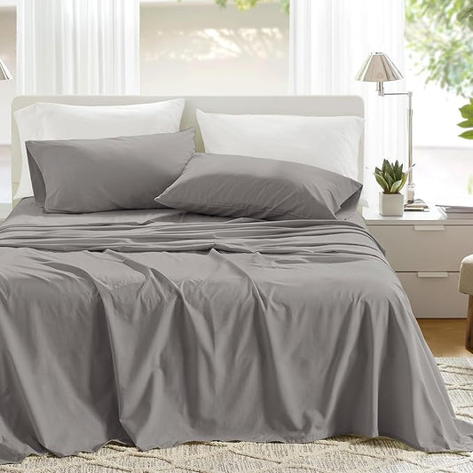 Comfort Spaces 100% Cotton Sheets Twin, Breathable, Soft Cotton Sheets, Naturally Cool Cotton Bed Sheets with 12" Elastic Pocket Fits up to 14" Mattress, All Season Sheet Set, Dark Gray 3 Piece