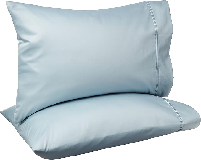 Amazon Basics 400 Thread Count Cotton Pillow Case, Standard, Set of 2, 30" L x 20" W, Smoke Blue