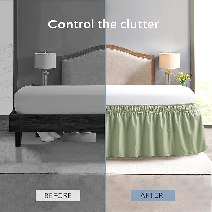FreshCulture Elastic Bed Skirt - Full Size, 18-Inch Drop, Hotel Quality Dust Ruffle (Sage Green)