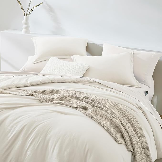 WRENSONGE Full Size Comforter Set- 7 Pieces White Bed in a Bag Full Size Comforter with Fitted Sheet, Flat Sheet, 2 Pillow Shams, 2 Pillowcases, Warm Bedding Sets for All Season