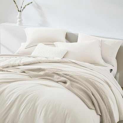 WRENSONGE King Comforter Set, 7 Pieces White Soft Bed in a Bag King with Fitted Sheet, Flat Sheet, 2 Pillow Shams, and 2 Pillowcases- Warm Bedding Set for All Season