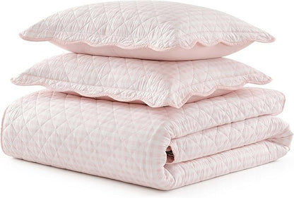 Martha Stewart - King Quilt Set, 100% Soft & Breathable Bedding with a Lightweight Feel for Year Round Comfort, 3 Piece Bed Set with Matching Pillowcases (Olivia Gingham Pink)