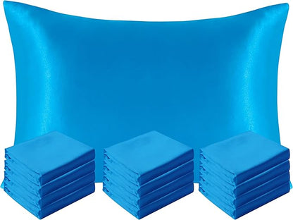NTBAY 12 Pack Satin Standard Pillowcases for Hair and Skin, Luxurious and Silky Pillow Cases with Envelope Closure, 20 x 26 Inches, Royal Blue