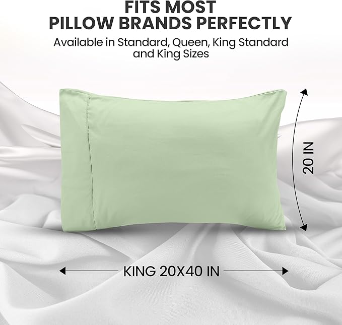 Utopia Bedding King Pillow Cases - 2 Pack - Envelope Closure - Soft Brushed Microfiber Fabric - Shrinkage and Fade Resistant Pillow Covers King Size 20 X 40 Inches (King, Sage)